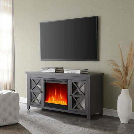 HUDSON & CANAL 55 in. Colton Rectangular TV Stand with Crystal Fireplace Charcoal Gray TV1382